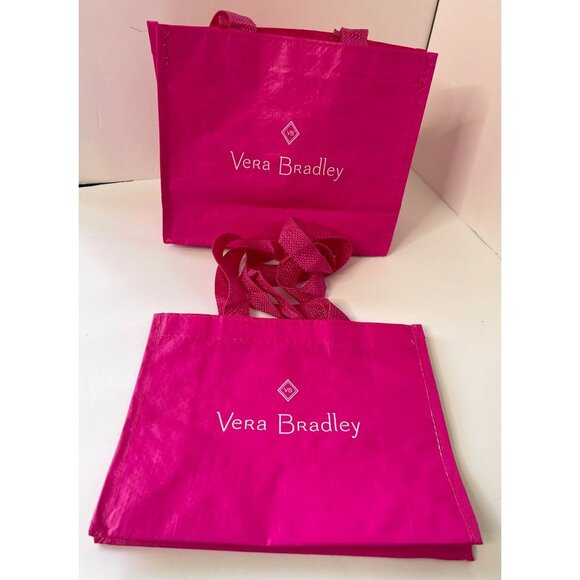 Set of 2 Vera Bradley PINK Shopping Bag Tote Market Tote Reusable Gift Bag - Picture 1 of 4